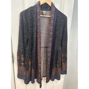 One September Anthropologie‎ Cardigan Sweater Gray Boho Geometric Print XS